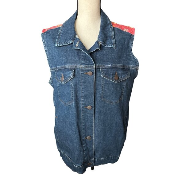 Wrangler Jackets & Blazers - Wrangler Jean Vest Oversized Red Paisley Pattern Across Shoulders Vintage Large